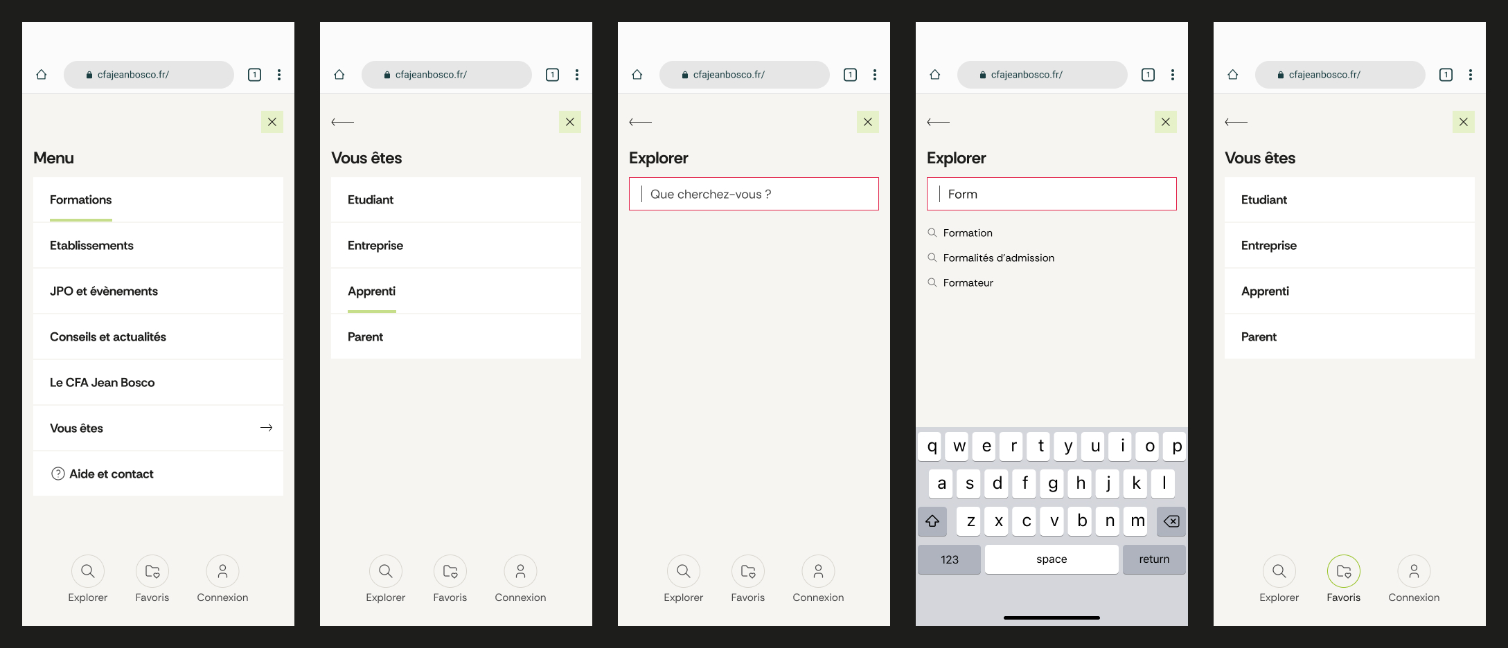 UX-UI navigation site mobile site CFA Jean Bosco